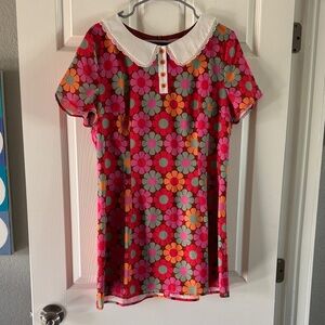 Sugar Thrillz White Collared Dress with Multicolor Floral Accents